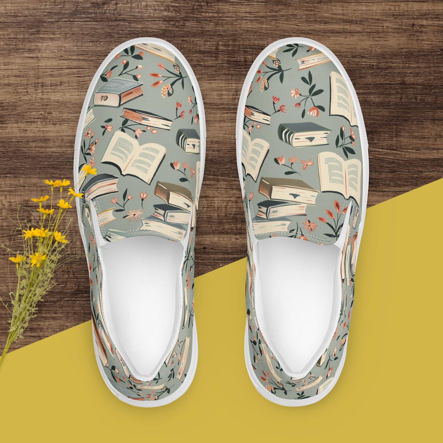 Floral Book Lover Women’s slip-on canvas shoes