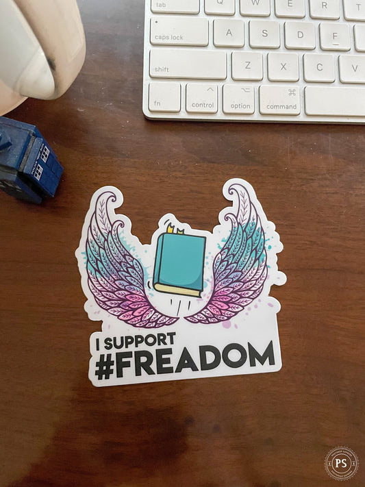 Librarian Sticker - Durable, Weatherproof 4x3.7 Inch Vinyl Decal - I Support Your Freadom to Read Design