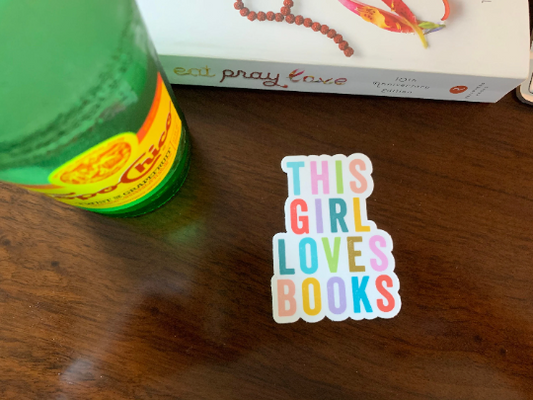Girl Loves Books Sticker - Cute and Waterproof Library Decal (2.28 x 3 inches)