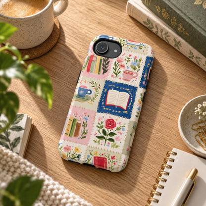 Quilted Books and Tea Bookshelf Pattern phone case | Tough Cases