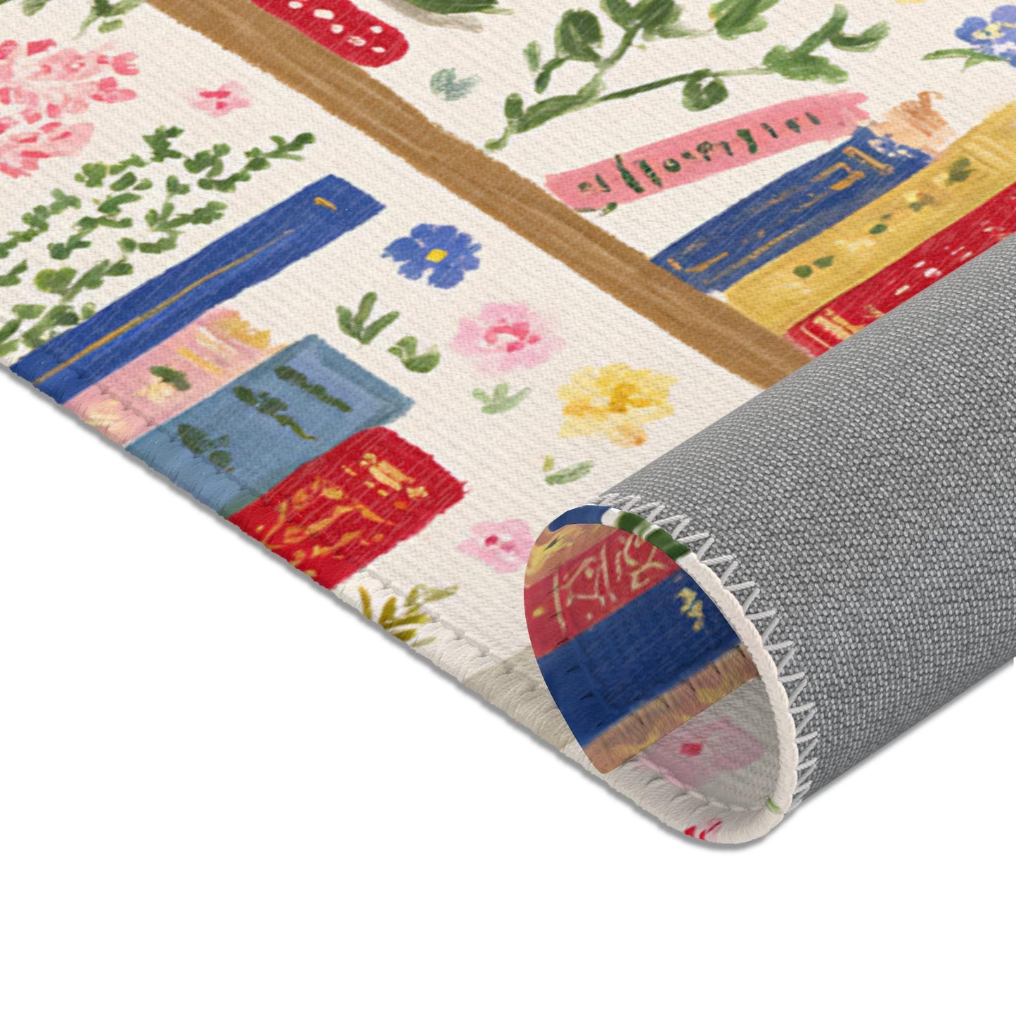 Mushrooms and Books Reading Area Rug | Colorful Classroom Rug