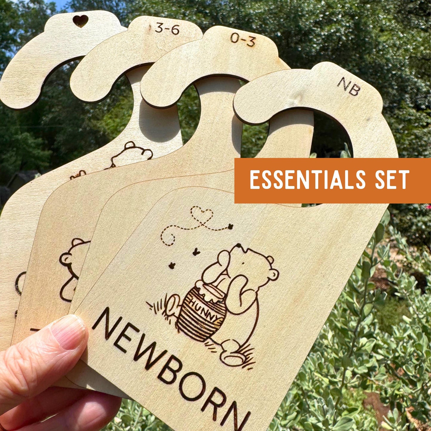 Personalized Winnie-the-Pooh Baby Closet Dividers, Wooden Nursery Organizer, Engraved Size Markers