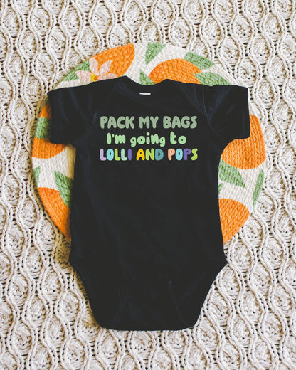 Lolli and Pops Baby Onesie Pack My Bags | Grandparent Announcement Baby Shower Gift