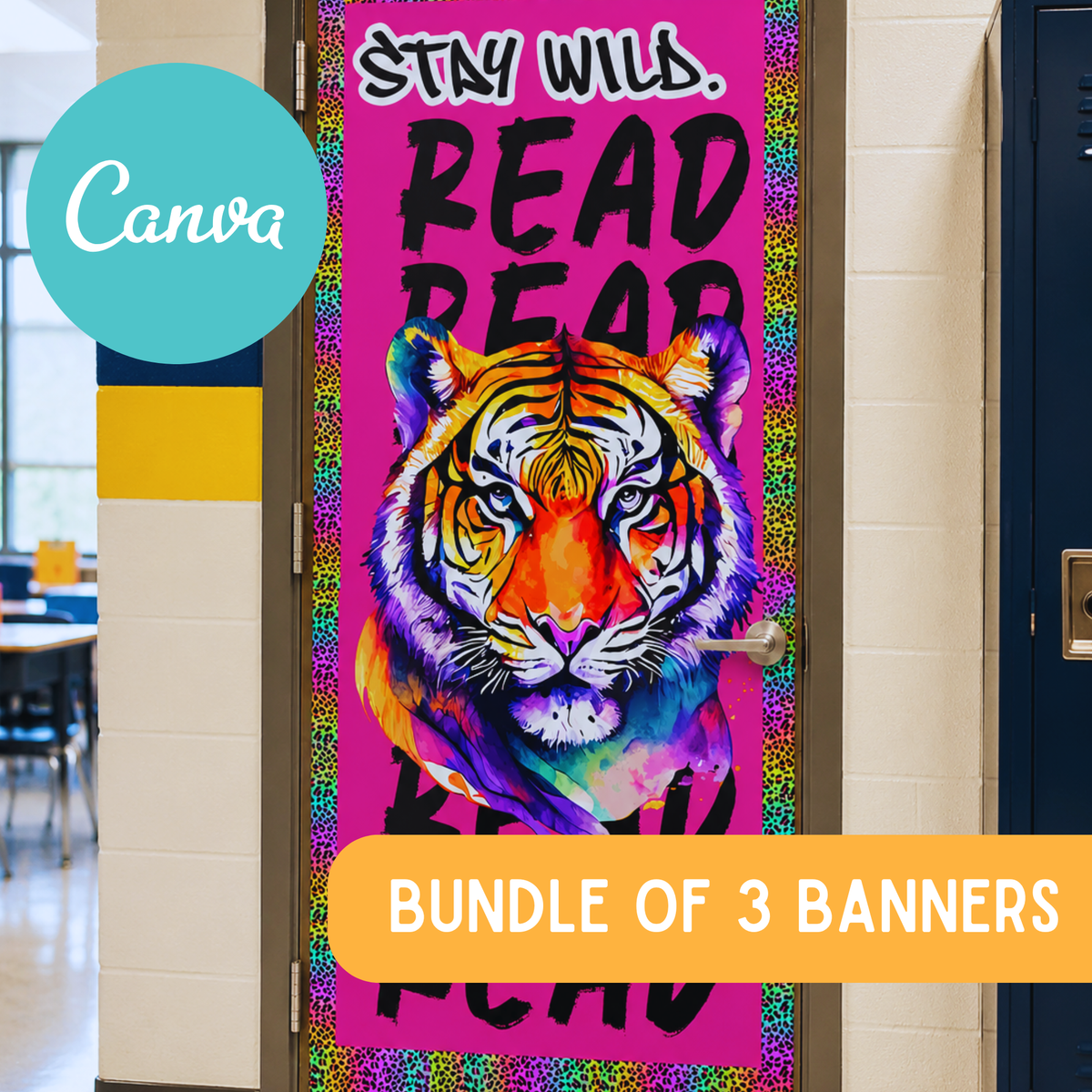 Reading Door Banner Bundle | 3 Editable Canva Templates | Library & Classroom Decor