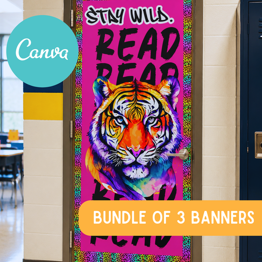 Reading Door Banner Bundle | 3 Editable Canva Templates | Library & Classroom Decor