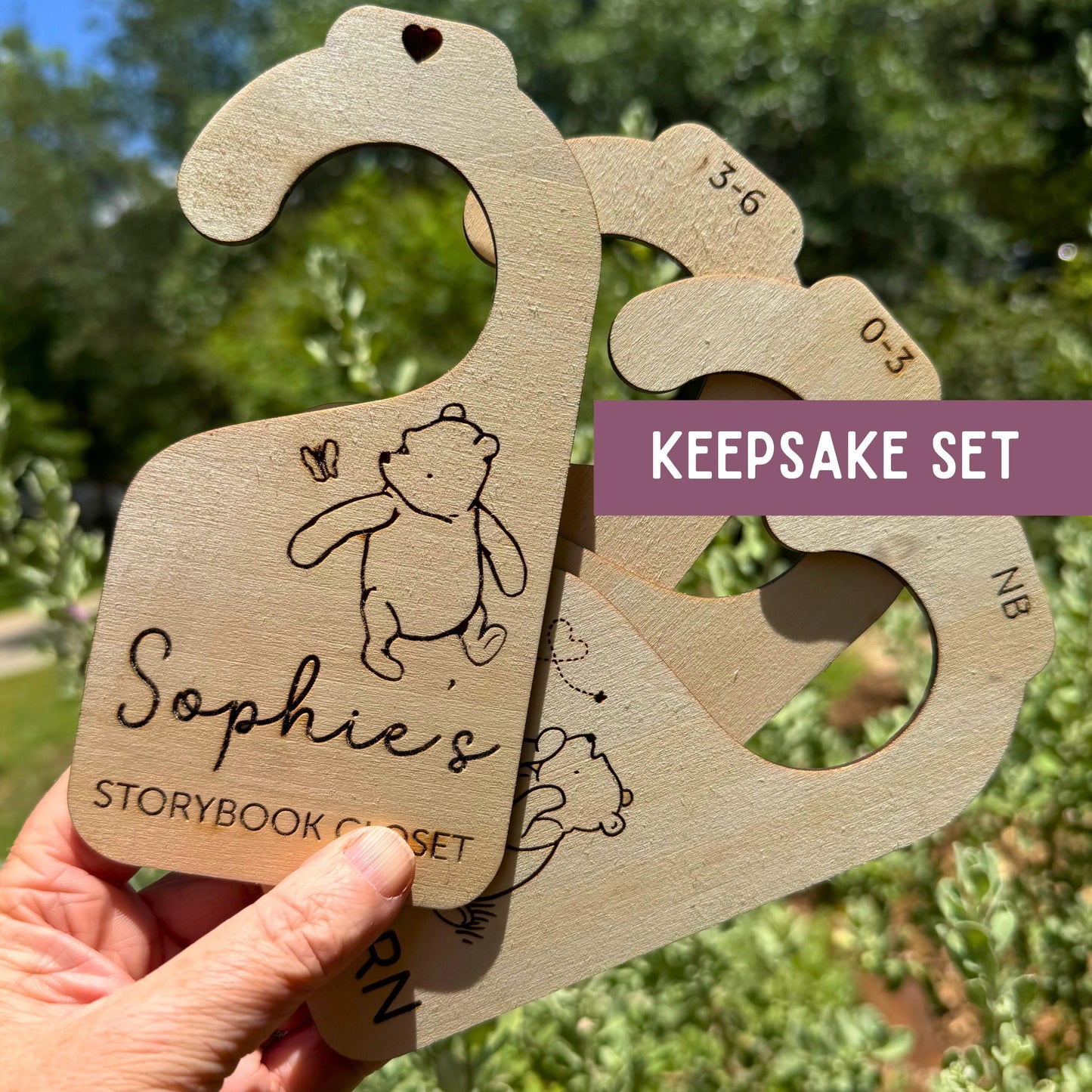Personalized Winnie-the-Pooh Baby Closet Dividers, Wooden Nursery Organizer, Engraved Size Markers