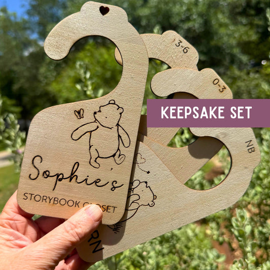 Personalized Winnie-the-Pooh Baby Closet Dividers, Wooden Nursery Organizer, Engraved Size Markers