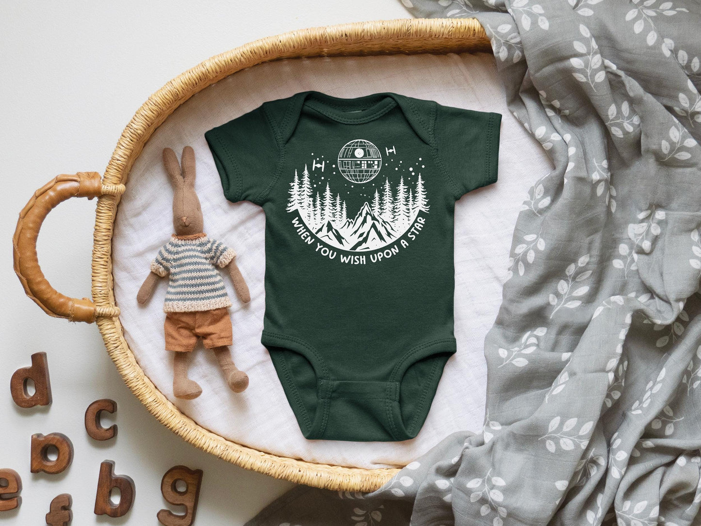 Custom Star Wars© Galactic Baby Shower Gift Box: Death Star & Endor Bodysuits, Socks, and Book Set | Perfect Baby Gift Basket Nerdy
