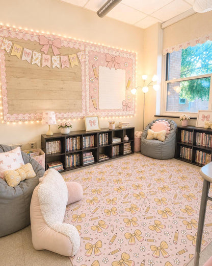 Cute Bows and Pencils Classroom Area Rug | Teacher Rug and Classroom Decor