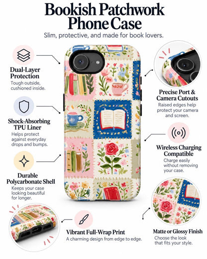Quilted Books and Tea Bookshelf Pattern phone case | Tough Cases