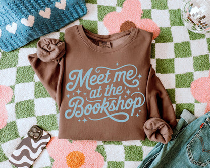 Meet Me at the Bookshop Unisex Crewneck Sweatshirt: Soft Garment-Dyed Cotton - Relaxed Fit