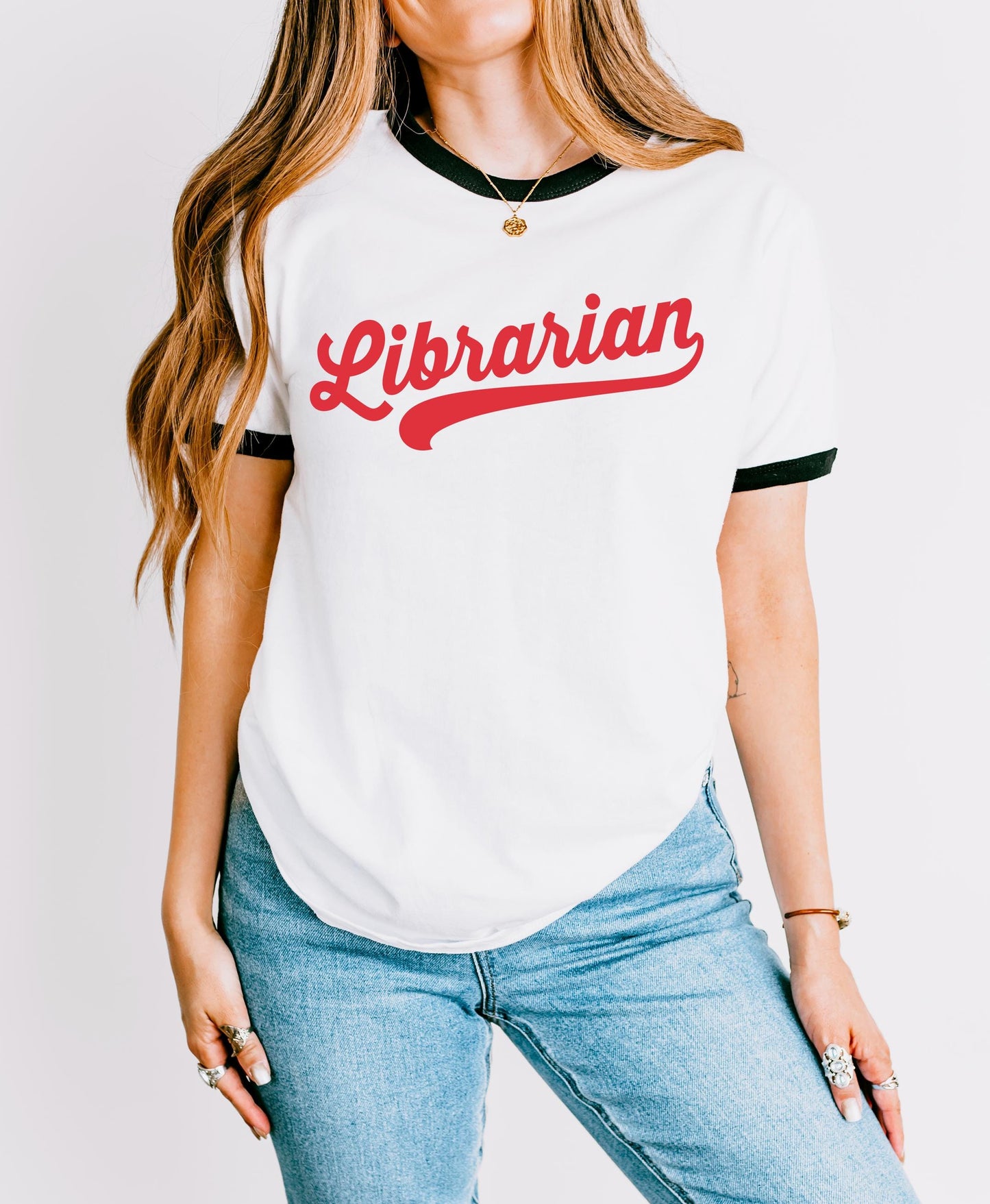 Vintage Swoosh Librarian and Reading Tshirt | Cotton Ringer Tshirt | Back to School
