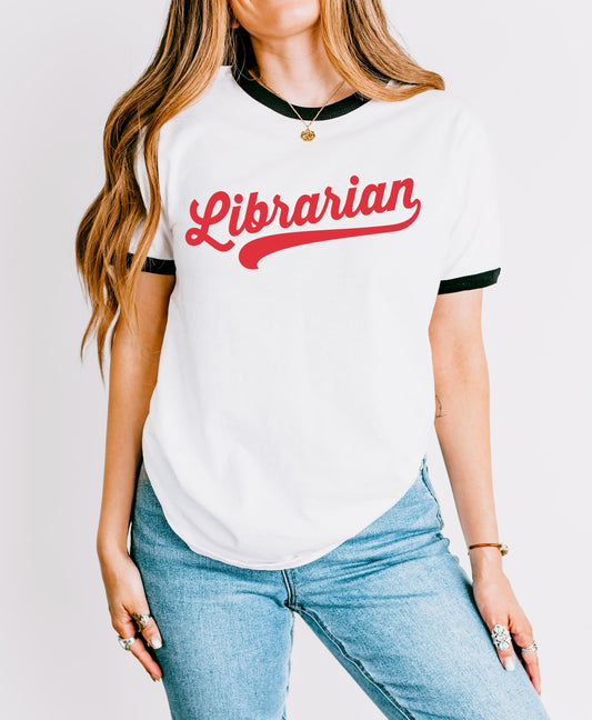 Vintage Swoosh Librarian and Reading Tshirt | Cotton Ringer Tshirt | Back to School