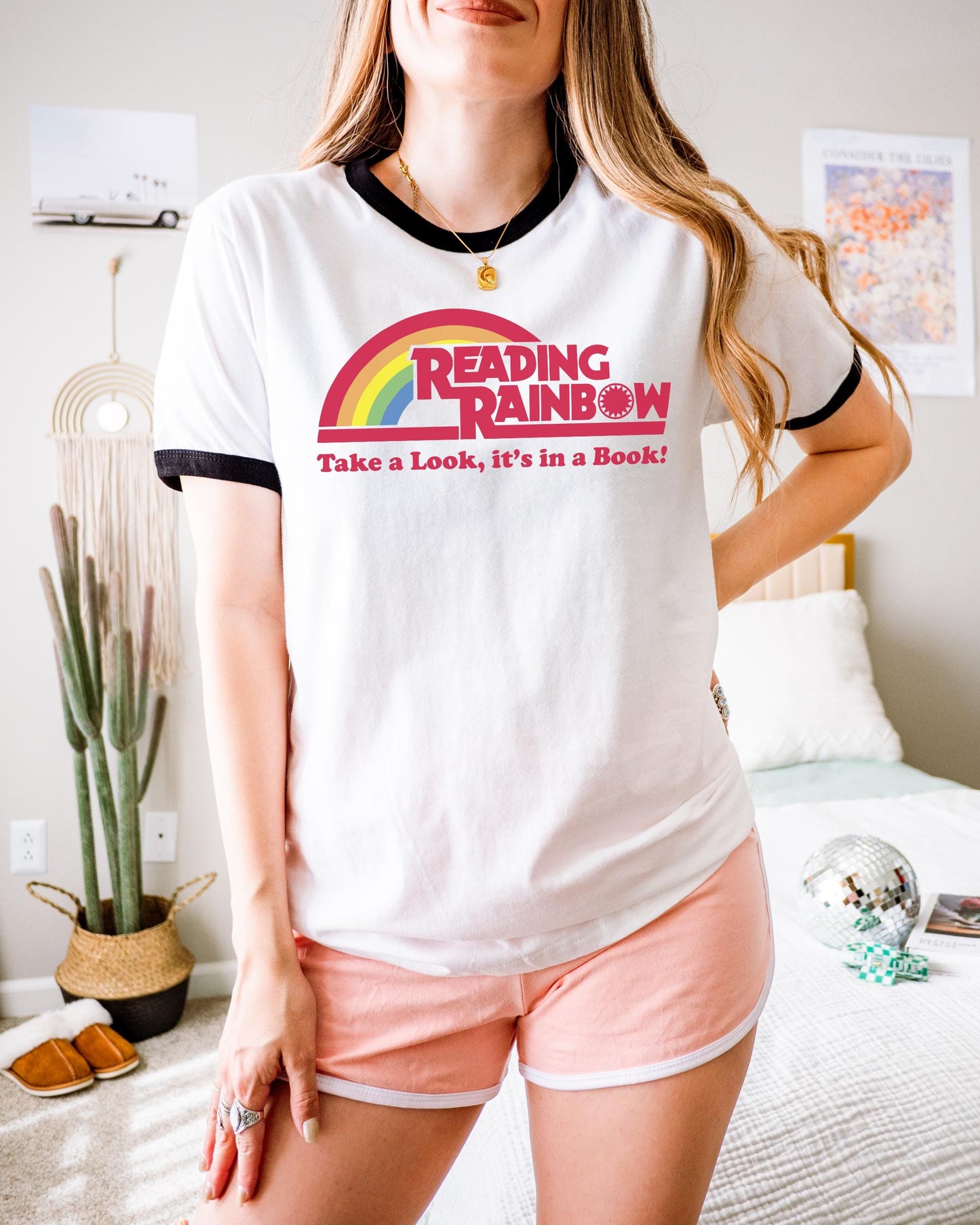 Vintage Reading Rainbow Take a Look It's In a Book Ringer T-Shirt: 80s Nostalgia Gift