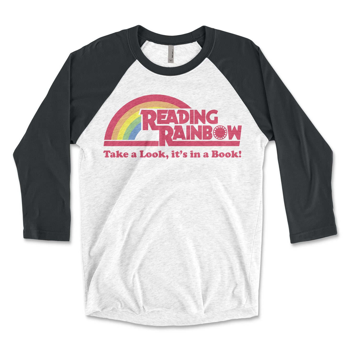 Vintage Reading Rainbow  Take a Look It's in a Book Raglan: Reading Tshirt Book Lover Librarian 3/4 Sleeve T-Shirt Reading with Rainbow