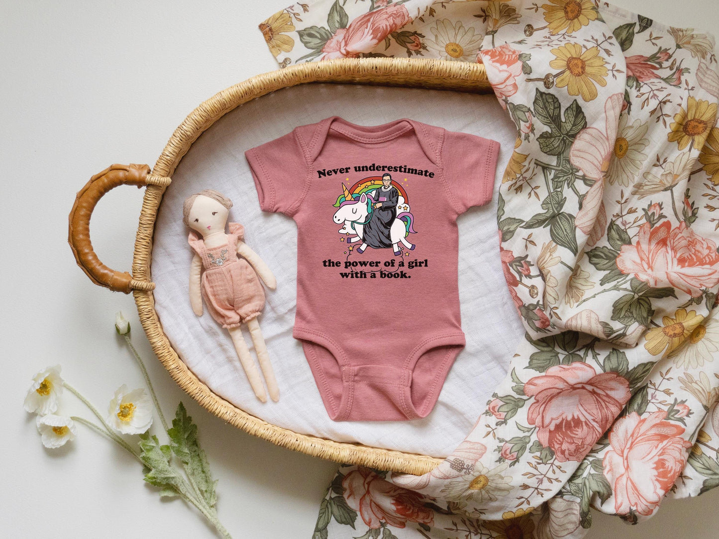 Feminist Baby Bodysuit: Ruth Bader Ginsburg Unicorn, Girl Power Gift