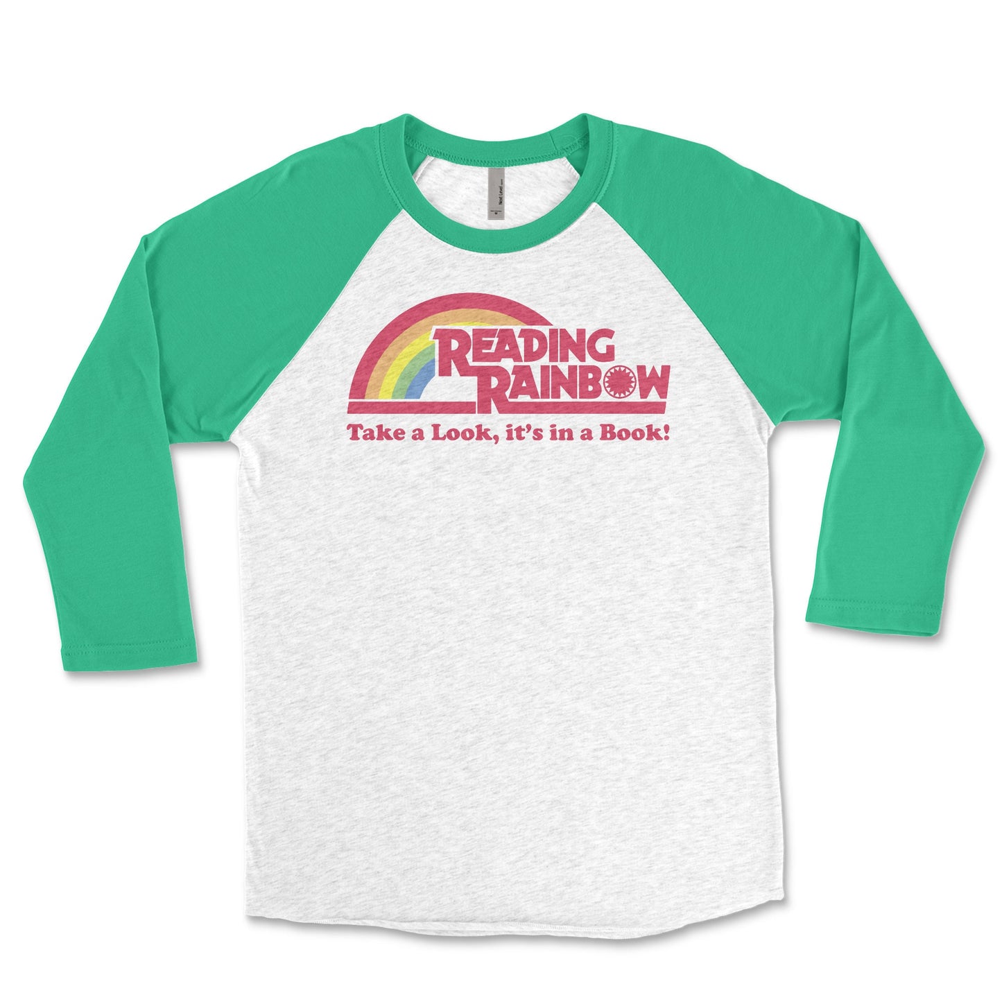 Vintage Reading Rainbow  Take a Look It's in a Book Raglan: Reading Tshirt Book Lover Librarian 3/4 Sleeve T-Shirt Reading with Rainbow