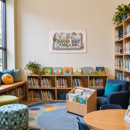 It's a Good Day to Read a Book Tapestry – Colorful Classroom Wall Decor | Teacher Gift & Library Room Decoration