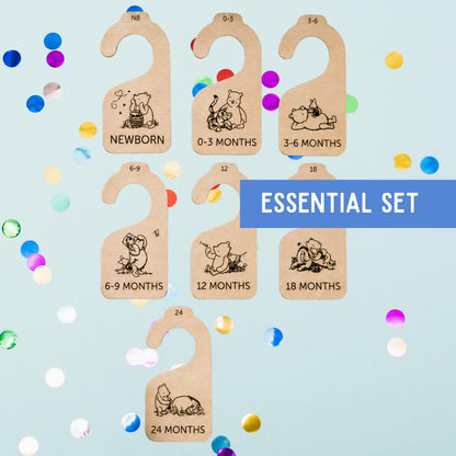 Personalized Winnie-the-Pooh Baby Closet Dividers, Wooden Nursery Organizer, Engraved Size Markers