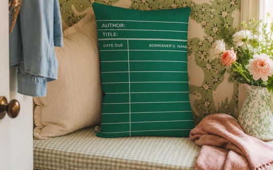 Vintage Style Library Card Bookish Decor Premium Pillow