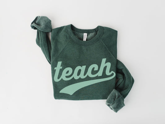 Retro Teach Swoosh Mint Unisex Crewneck Pullover Sweatshirt | Teacher Appreciation Gift| First Grade Teacher