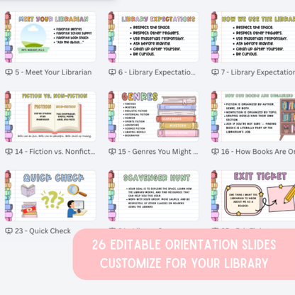 Library Orientation Slides and Scavenger Hunt | Editable Canva Back to School Slides