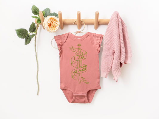 Eowyn I am No Man Ruffled Onesie©: Nerdy Baby Bodysuit Baby Shower Gift, LOTR Baby