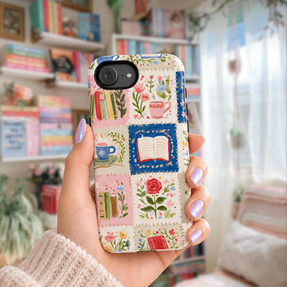 Quilted Books and Tea Bookshelf Pattern phone case | Tough Cases