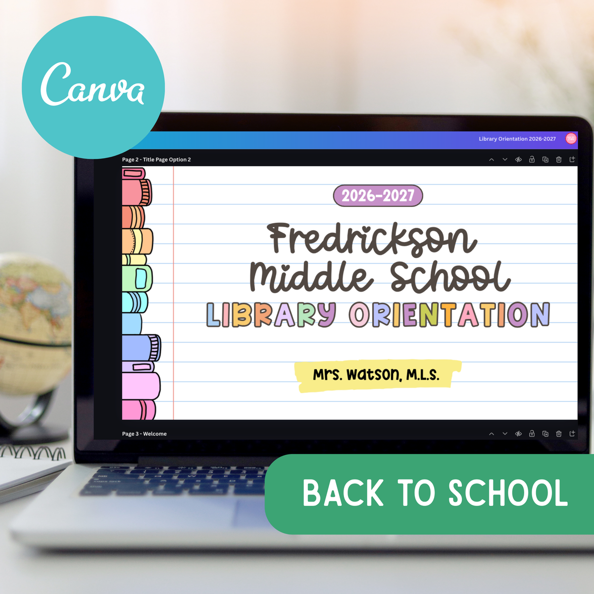Library Orientation Slides and Scavenger Hunt | Editable Canva Back to School Slides