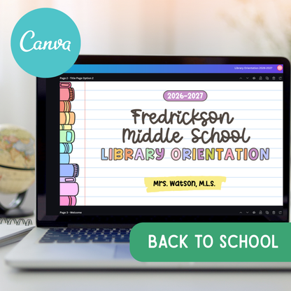 Library Orientation Slides and Scavenger Hunt | Editable Canva Back to School Slides