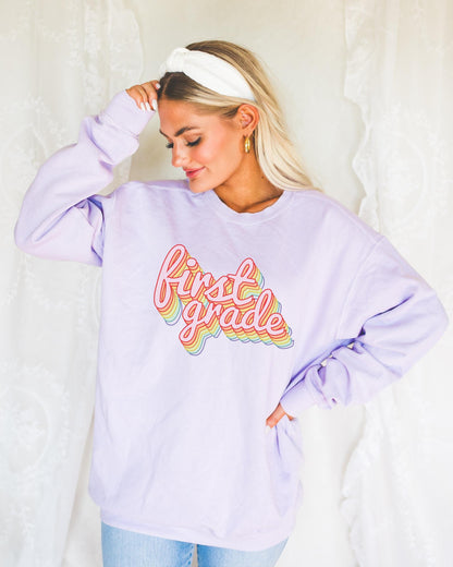 Rainbow First Grade Teacher Sweatshirt: Garment Dyed Cotton Blend