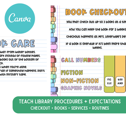 Library Orientation Slides and Scavenger Hunt | Editable Canva Back to School Slides