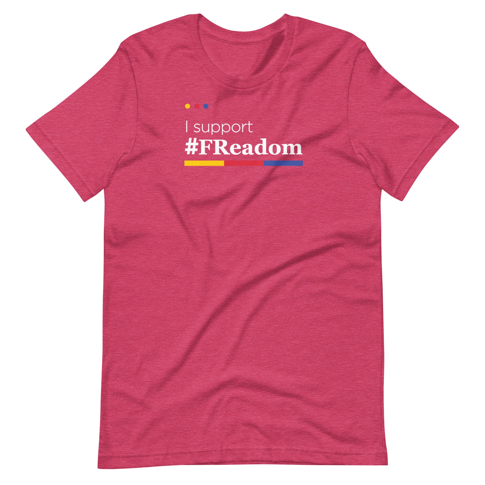 A red t-shirt with the text "I support #FREADOM" printed on it.