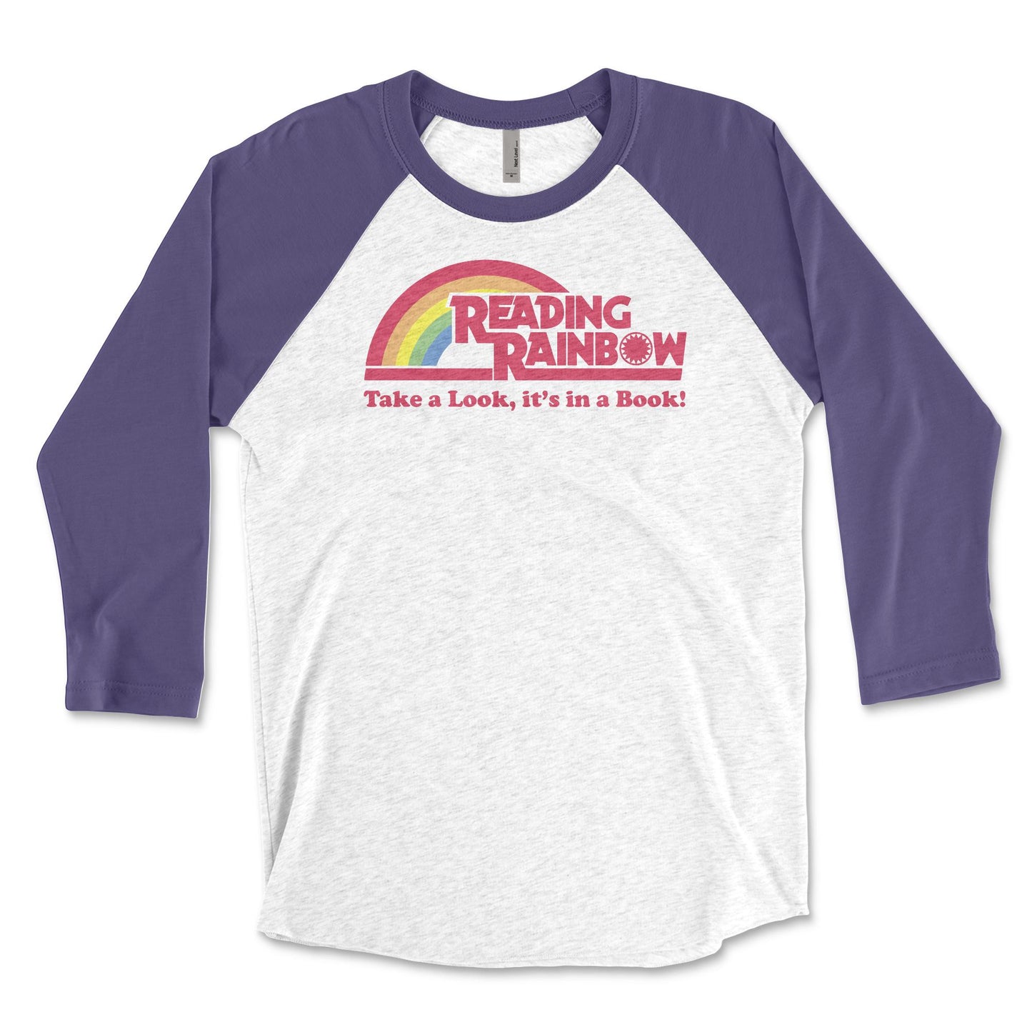 Vintage Reading Rainbow  Take a Look It's in a Book Raglan: Reading Tshirt Book Lover Librarian 3/4 Sleeve T-Shirt Reading with Rainbow