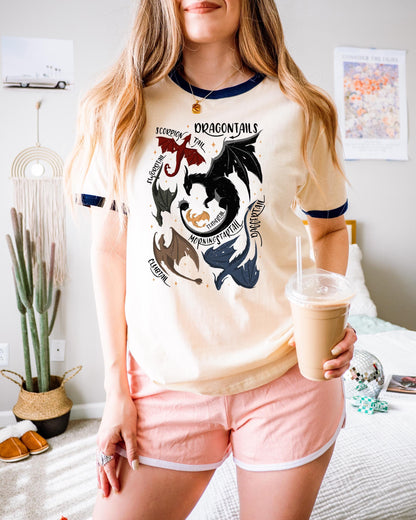 Fantasy Book Lover Ringer T-Shirt, Dragon Reader Tee, Retro Bookish Shirt, Gift for Fantasy Fans, Unique Gift for Readers