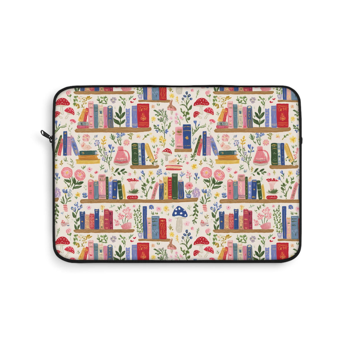 Cozy Bookshelf Pattern Laptop Sleeve | Floral Booklover Design