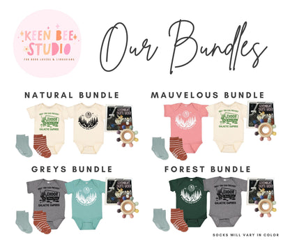 Star Wars© Nerdy Baby Shower Gift Box: Death Star & Endor Bodysuits, Socks, and Book Set | Baby Gift Basket