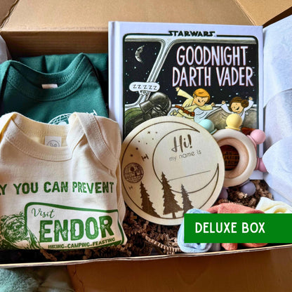Star Wars© Nerdy Baby Shower Gift Box: Death Star & Endor Bodysuits, Socks, and Book Set