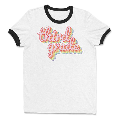 Retro Rainbow Teacher T-Shirt: Vintage First Grade Style