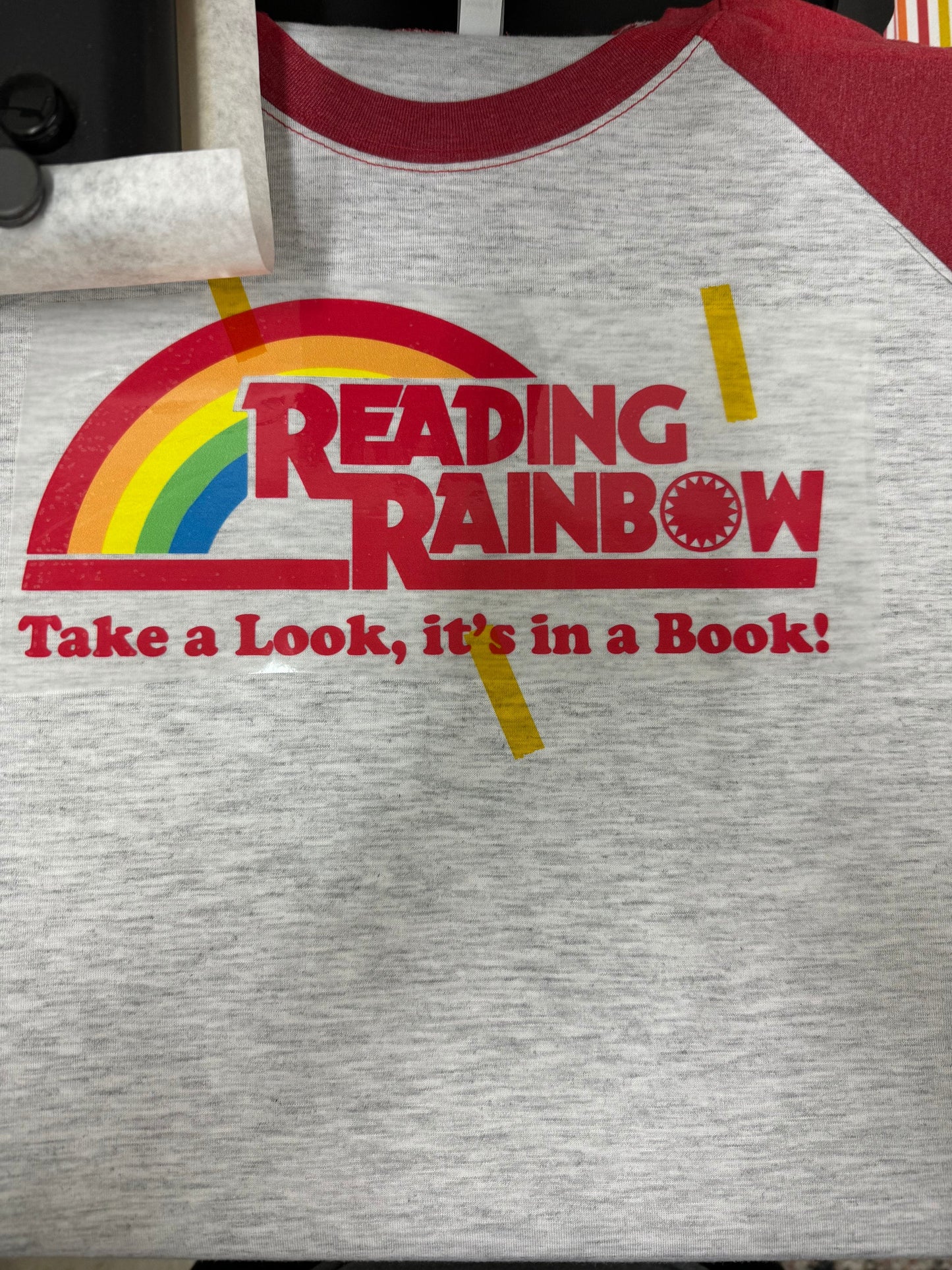 Vintage Reading Rainbow  Take a Look It's in a Book Raglan: Reading Tshirt Book Lover Librarian 3/4 Sleeve T-Shirt Reading with Rainbow