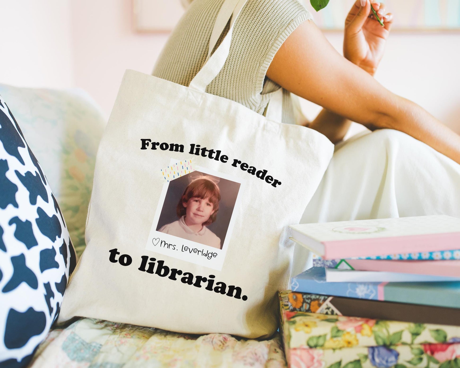 Custom Photo Librarian Canvas Tote Bag in Natural