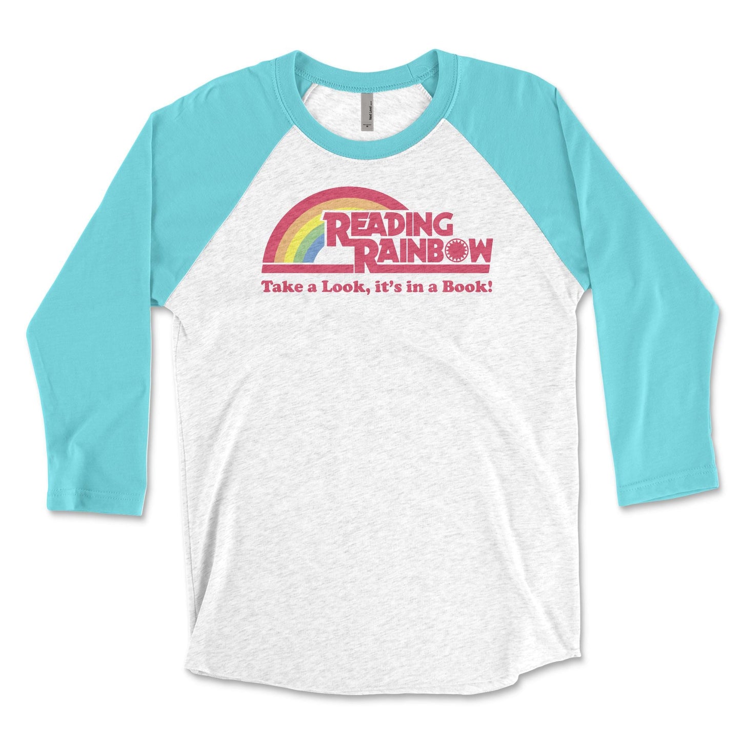 Vintage Reading Rainbow  Take a Look It's in a Book Raglan: Reading Tshirt Book Lover Librarian 3/4 Sleeve T-Shirt Reading with Rainbow