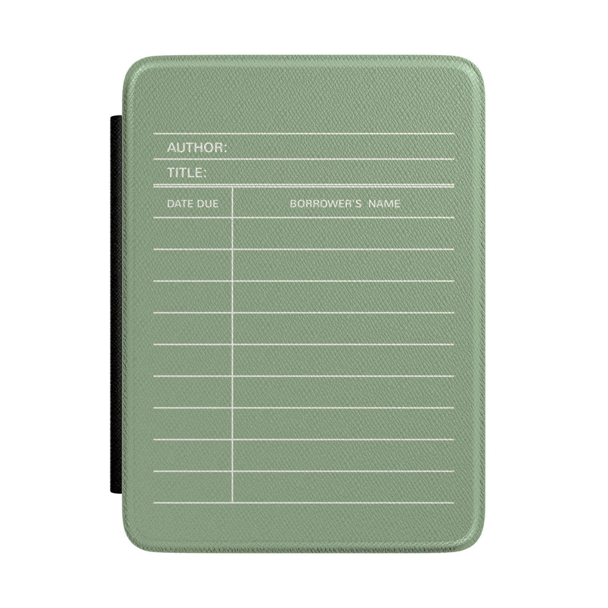 The image is a green tablet cover with a white grid-like pattern and text fields for author information and title.