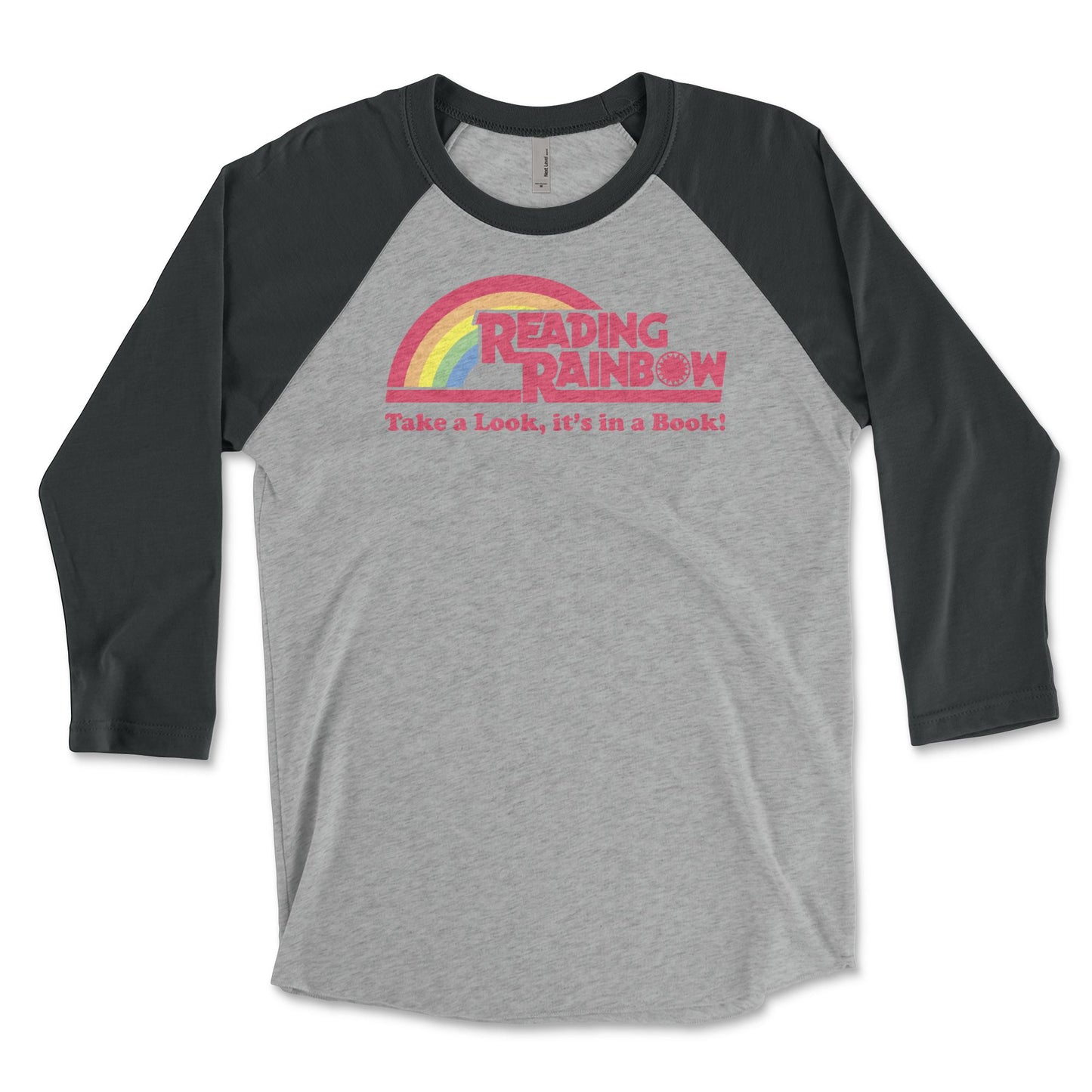 Vintage Reading Rainbow  Take a Look It's in a Book Raglan: Reading Tshirt Book Lover Librarian 3/4 Sleeve T-Shirt Reading with Rainbow