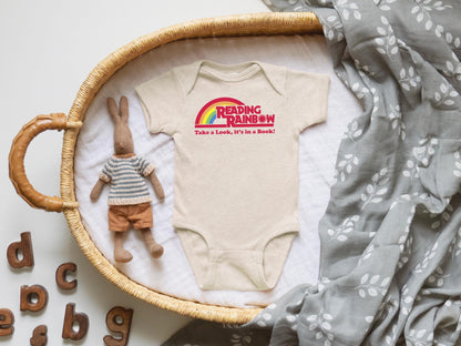 Reading Rainbow Baby Onesie | Retro 80s Baby Shower Gift | Book Lover Infant Bodysuit | Librarian Teacher Baby Outfit