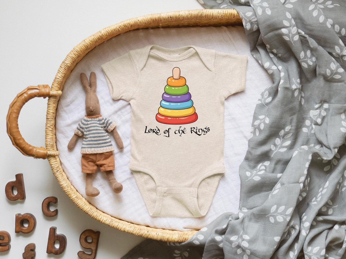 Lord of the Stacking Rings Tolkien Baby Onesie© | Nerdy Baby Shower Gift