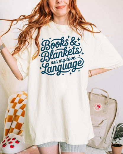 Books & Blankets are My Love Language Reading Unisex Garment-Dyed Heavyweight T-shirt