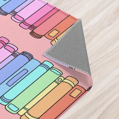 Rainbow Stacked Books Classroom Rug | Pink Bookish Library Rug