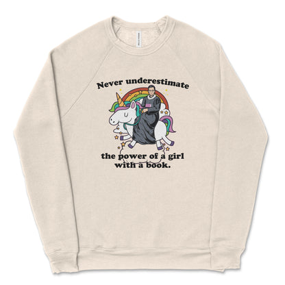 Never Underestimate a Girl With a Book RGB Unicorn Sweatshirt