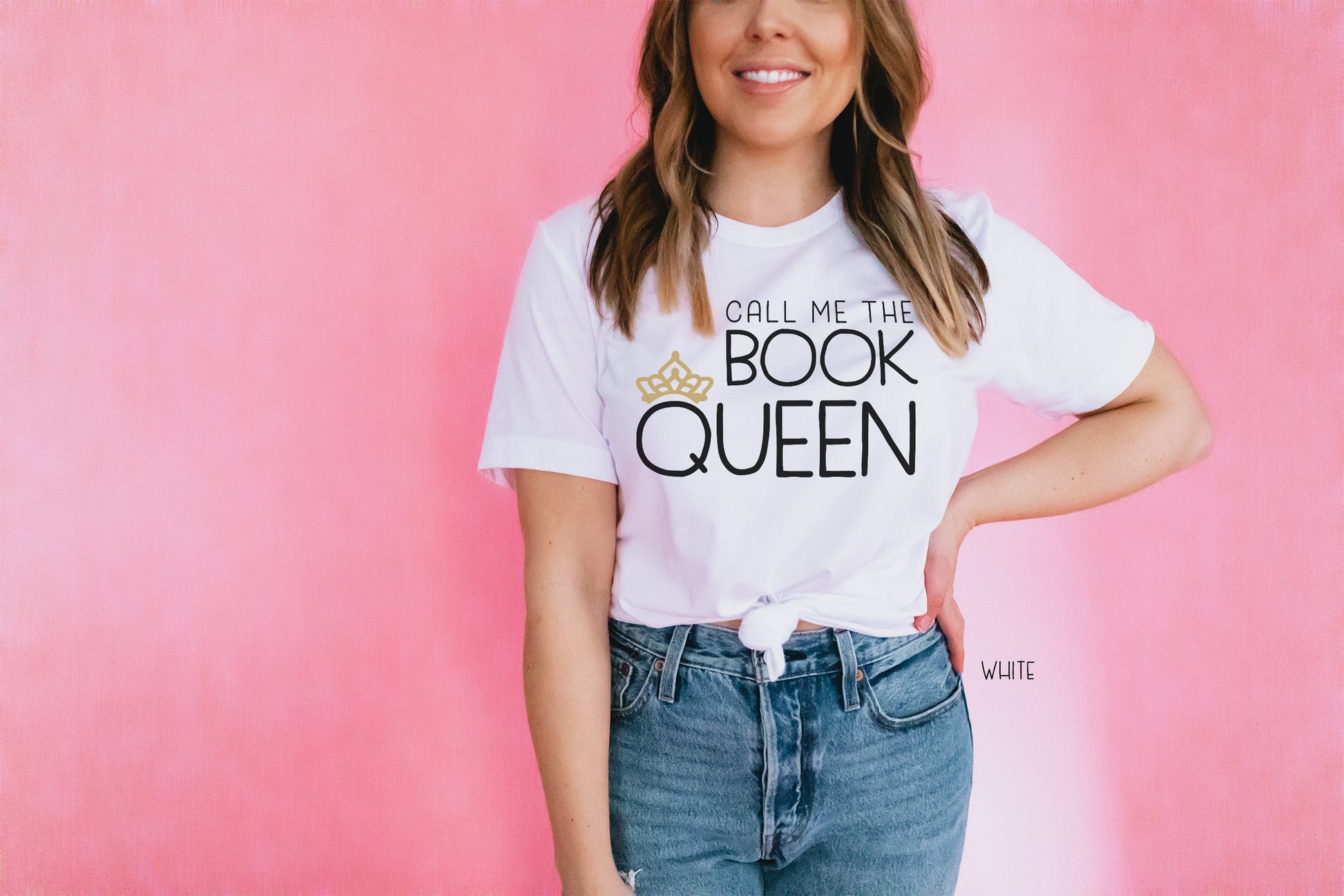 Book Queen Librarian T-Shirt - Rule Your Literary Kingdom! - White